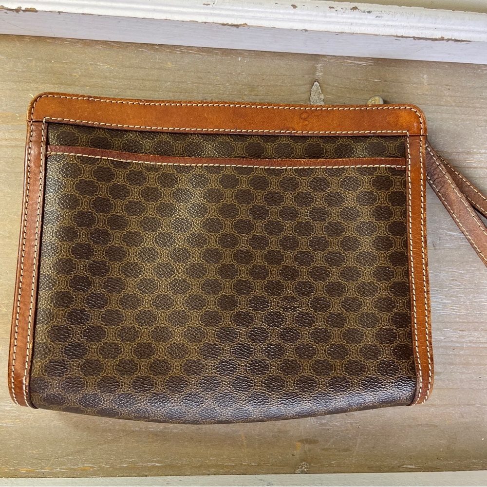 Vintage Celine Macadam Wristlet Zip Clutch Brown Retro Pouch Old Money Quiet Lux - Picture 3 of 16